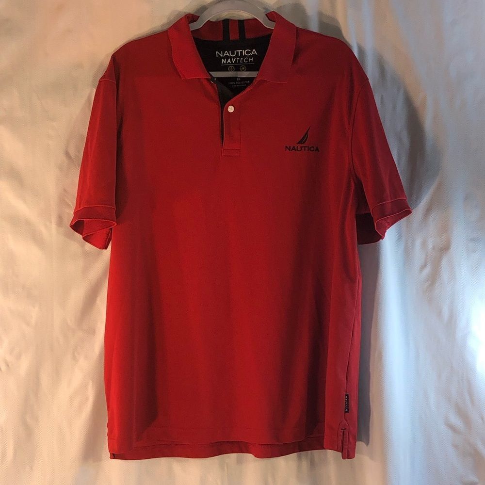 Nautica Navtech Red With Black Trim Short Sleeve Polo XL 👍